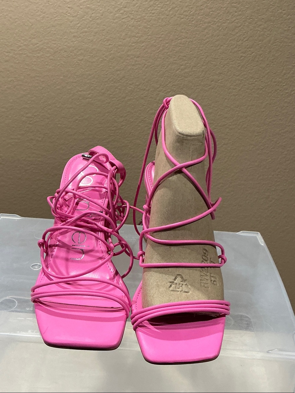 Calvin Klein Bright Pink Lace-Up Strappy Heeled Sandals